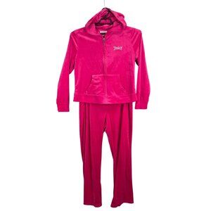 Womens Y2K Juicy Couture Pink Velour Tracksuit Hoodie & Pants Full Zip Size XL